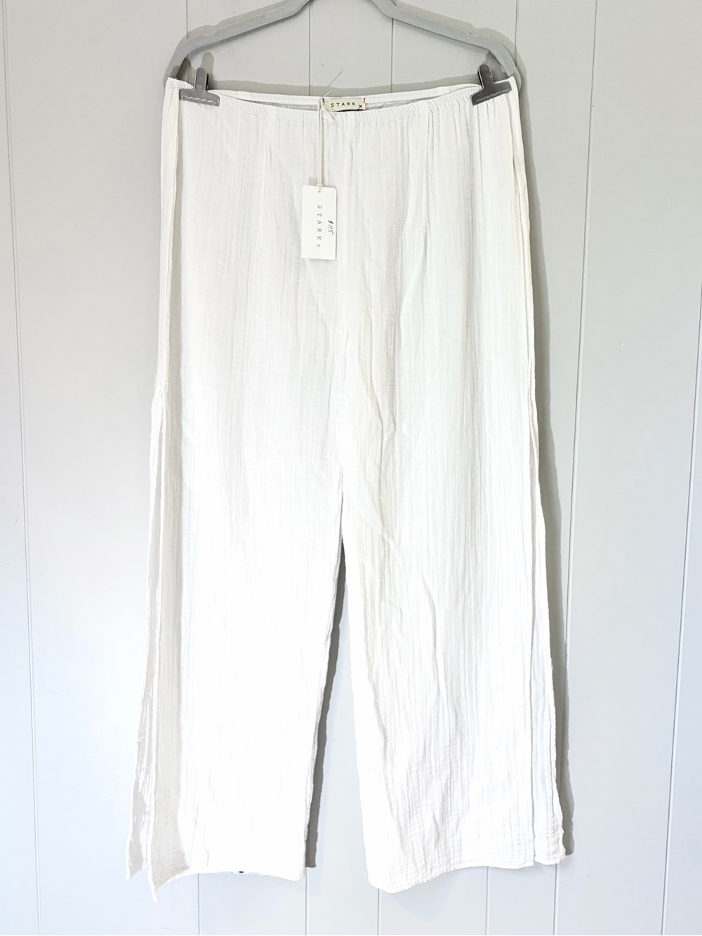 NWT STARKx White Lightweight Gauzy Muslin Cotton Wide Leg Pants Side Splits